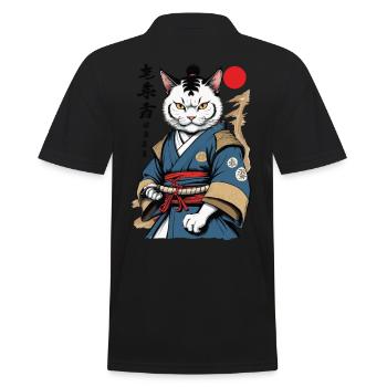 Samurai Cat Vintage Ukiyo-E Aesthetic Japan - Men's Polo Shirt - black - Back - Kai (181cm)