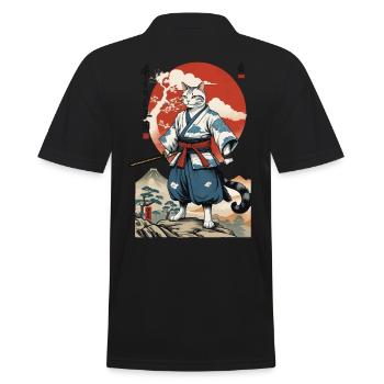 Samurai Cat Vintage Ukiyo-E Japanese - Men's Polo Shirt - black - Back - Kai (181cm)