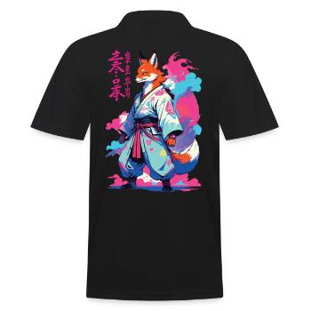 Kitsune Samurai Fuchs Aesthetic Vaporwave Stil - Männer Poloshirt - Schwarz - Hinten - Kai (181cm)