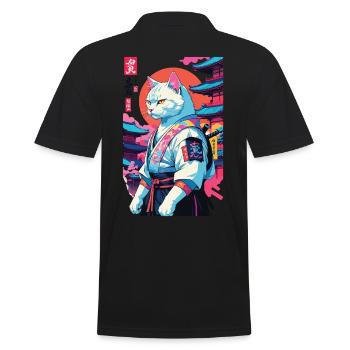 Samurai Katze Vaporwave Aesthetic Japan Kunst - Männer Poloshirt - Schwarz - Hinten - Kai (181cm)