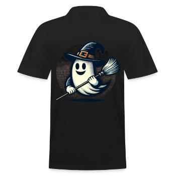 funny Halloween witch ghost with witch broom - Men's Polo Shirt - black - Back - Kai (181cm)