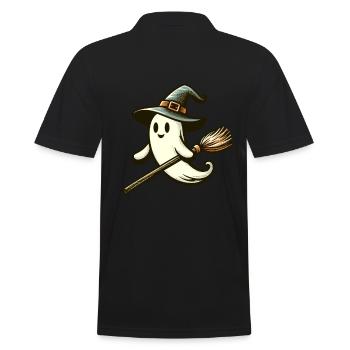 Lustiger Hexengeist Hexenbesen Vintage Kunststil - Männer Poloshirt - Schwarz - Hinten - Kai (181cm)