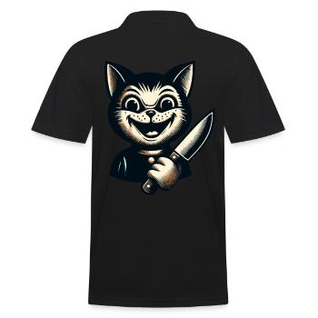 Creepy Cat Psycho Pet Halloween Costume - Men's Polo Shirt - black - Back - Kai (181cm)