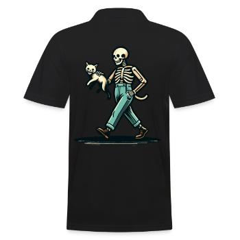 Funny Retro Cartoon Skeleton Cat Owner - Men's Polo Shirt - black - Back - Kai (181cm)