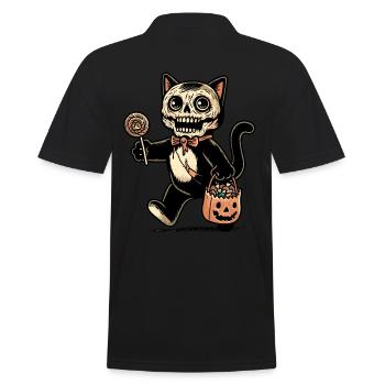 Gruselige Zombie Katze Süßes Oder Saures - Männer Poloshirt - Schwarz - Hinten - Kai (181cm)