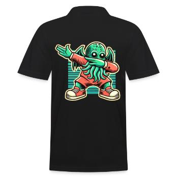 Lustiger Dabbender Cthulhu Kreatur Mit Tentakeln - Männer Poloshirt - Schwarz - Hinten - Kai (181cm)