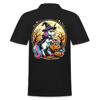 Funny Witch Unicorn Halloween Trick or Treat - Men's Polo Shirt - black - Back - Kai (181cm)