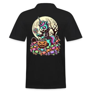 Lustiges Zombie Einhorn Liebt Süßigkeiten - Männer Poloshirt - Schwarz - Hinten - Kai (181cm)