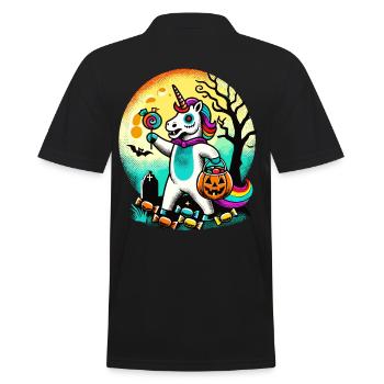 Lustiges Zombie Einhorn Liebt Süßigkeiten - Männer Poloshirt - Schwarz - Hinten - Kai (181cm)