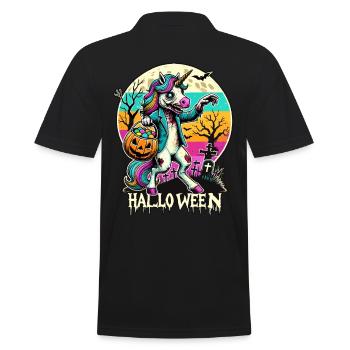Gruseliges Zombie Einhorn Liebt Süßigkeiten - Männer Poloshirt - Schwarz - Hinten - Kai (181cm)