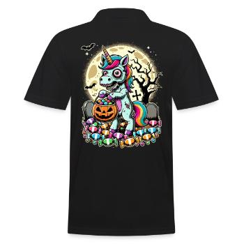Lustiges Zombie Einhorn Liebt Süßigkeiten - Männer Poloshirt - Schwarz - Hinten - Kai (181cm)
