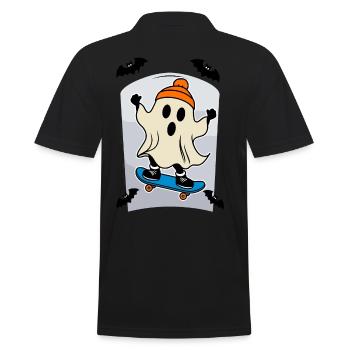 Skateboarding Ghost Funny Halloween Design - Men's Polo Shirt - black - Back - Kai (181cm)