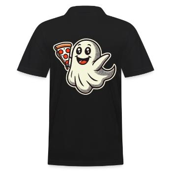 Pizza Delivery Ghost Funny Halloween Pizza - Men's Polo Shirt - black - Back - Kai (181cm)