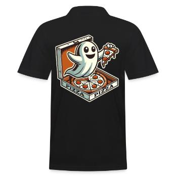 Pizza Delivery Ghost Funny Halloween Pizza - Men's Polo Shirt - black - Back - Kai (181cm)