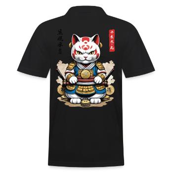 Samurai Katze in Ästhetischem Japan Style - Männer Poloshirt - Schwarz - Hinten - Kai (181cm)