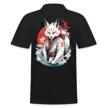 Kitsune Samurai Fox Vintage Ukiyo-e Style - Men's Polo Shirt - black - Back - Kai (181cm)