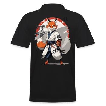 Kitsune Samurai Fox Vintage Ukiyo-e Style - Men's Polo Shirt - black - Back - Kai (181cm)