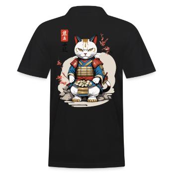 Samurai Cat in Asian Ukiyo-E Style - Men's Polo Shirt - black - Back - Kai (181cm)