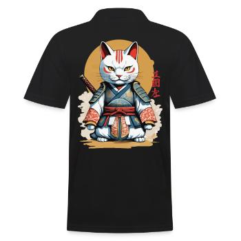 Samurai Cat Japanese Artwork Anime Design - Men's Polo Shirt - black - Back - Kai (181cm)