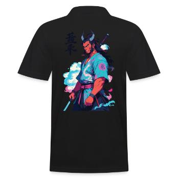 Samouraï Oni Yokai Esthétique Style Vaporwave - Polo Homme - noir - Dos - Kai (181cm)