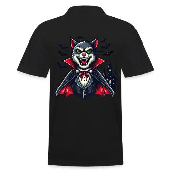 Vampire Cat Cute Halloween Cat - Men's Polo Shirt - black - Back - Kai (181cm)