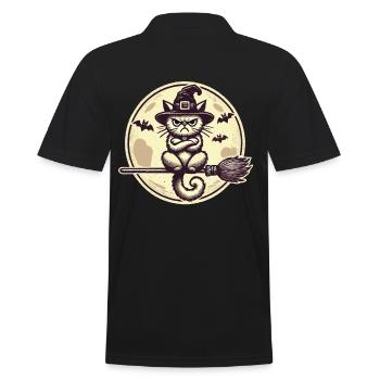Funny Witch Cat Grumpy Magician Cat - Men's Polo Shirt - black - Back - Kai (181cm)