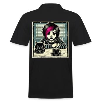Pastell Goth Style Mürrischer Katzenliebhaber - Männer Poloshirt - Schwarz - Hinten - Kai (181cm)