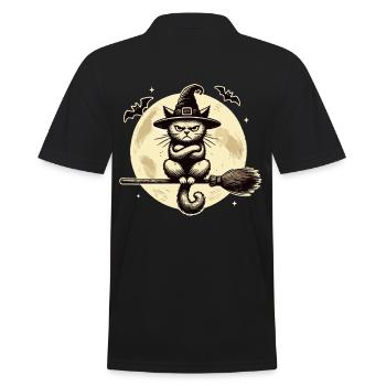 Funny Witch Cat Grumpy Magician Cat - Men's Polo Shirt - black - Back - Kai (181cm)