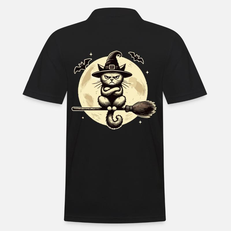 Drôle de sorcière chat magicien chat - Polo Homme - noir