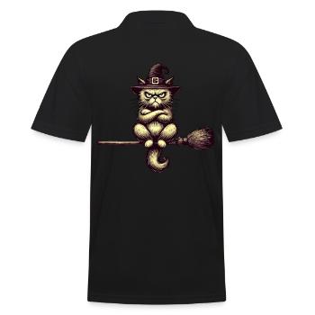 Funny Witch Cat Grumpy Magician Cat - Men's Polo Shirt - black - Back - Kai (181cm)