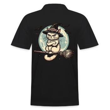 Bad Mood Witch Cat Funny Magician Cat - Men's Polo Shirt - black - Back - Kai (181cm)