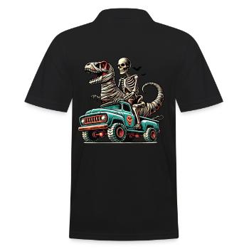 Dinosaurier auf Monstertruck Motorsport Liebhaber - Männer Poloshirt - Schwarz - Hinten - Kai (181cm)