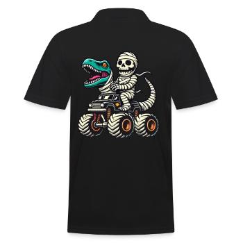 Dinosaurier auf Monstertruck Motorsport Liebhaber - Männer Poloshirt - Schwarz - Hinten - Kai (181cm)