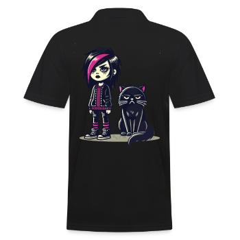 Pastell Goth Style Mürrischer Katzenliebhaber - Männer Poloshirt - Schwarz - Hinten - Kai (181cm)