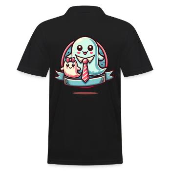 dad ghost father with child funny halloween - Men's Polo Shirt - black - Back - Kai (181cm)