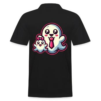 dad ghost father with child funny halloween - Men's Polo Shirt - black - Back - Kai (181cm)