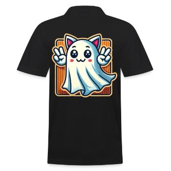 Cat Ears Ghost Kemonomimi Girl Costume Idea - Men's Polo Shirt - black - Back - Kai (181cm)