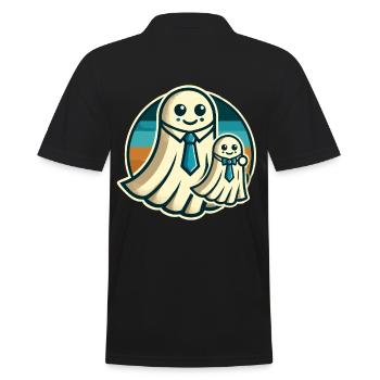 Papa Gespenst Vater Mit Sohn Lustiges Halloween - Männer Poloshirt - Schwarz - Hinten - Kai (181cm)