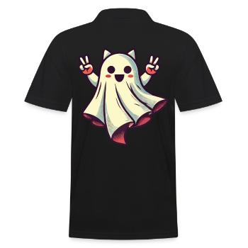 Cat Ears Ghost Kemonomimi Girl Costume Idea - Men's Polo Shirt - black - Back - Kai (181cm)