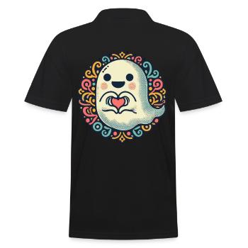 gMy Halloween Boo Niedlicher Liebe Geist Kostüm - Männer Poloshirt - Schwarz - Hinten - Kai (181cm)