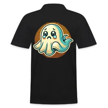 Sad Ghost Funny Ghost Design - Men's Polo Shirt - black - Back - Kai (181cm)