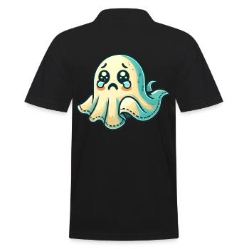 Sad Ghost Funny Ghost Design - Men's Polo Shirt - black - Back - Kai (181cm)