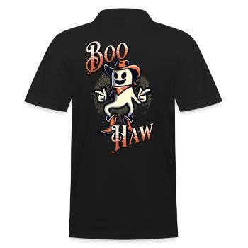 Funny Cowboy Ghost Says Boo Haw Halloween - Men's Polo Shirt - black - Back - Kai (181cm)