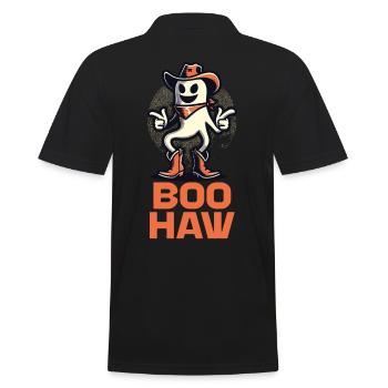 Funny Cowboy Ghost Says Boo Haw Costume Idea - Men's Polo Shirt - black - Back - Kai (181cm)
