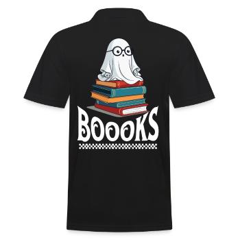 Cute Book Lover Ghost Funny Saying - Men's Polo Shirt - black - Back - Kai (181cm)