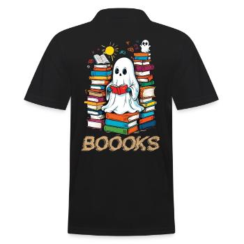 Cute Book Lover Ghost Funny Saying - Men's Polo Shirt - black - Back - Kai (181cm)