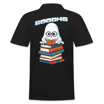 Cute Book Lover Ghost Funny Saying - Men's Polo Shirt - black - Back - Kai (181cm)