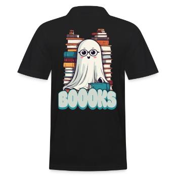 Cute Book Lover Ghost - Men's Polo Shirt - black - Back - Kai (181cm)