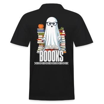 Cute Book Lover Ghost - Men's Polo Shirt - black - Back - Kai (181cm)
