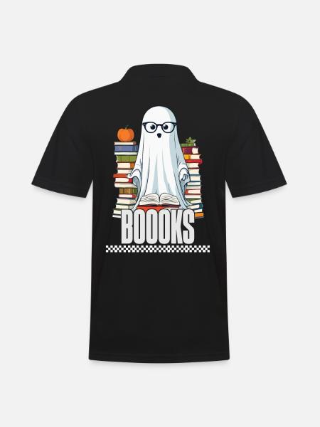 Cute Book Lover Ghost - Men's Polo Shirt - black